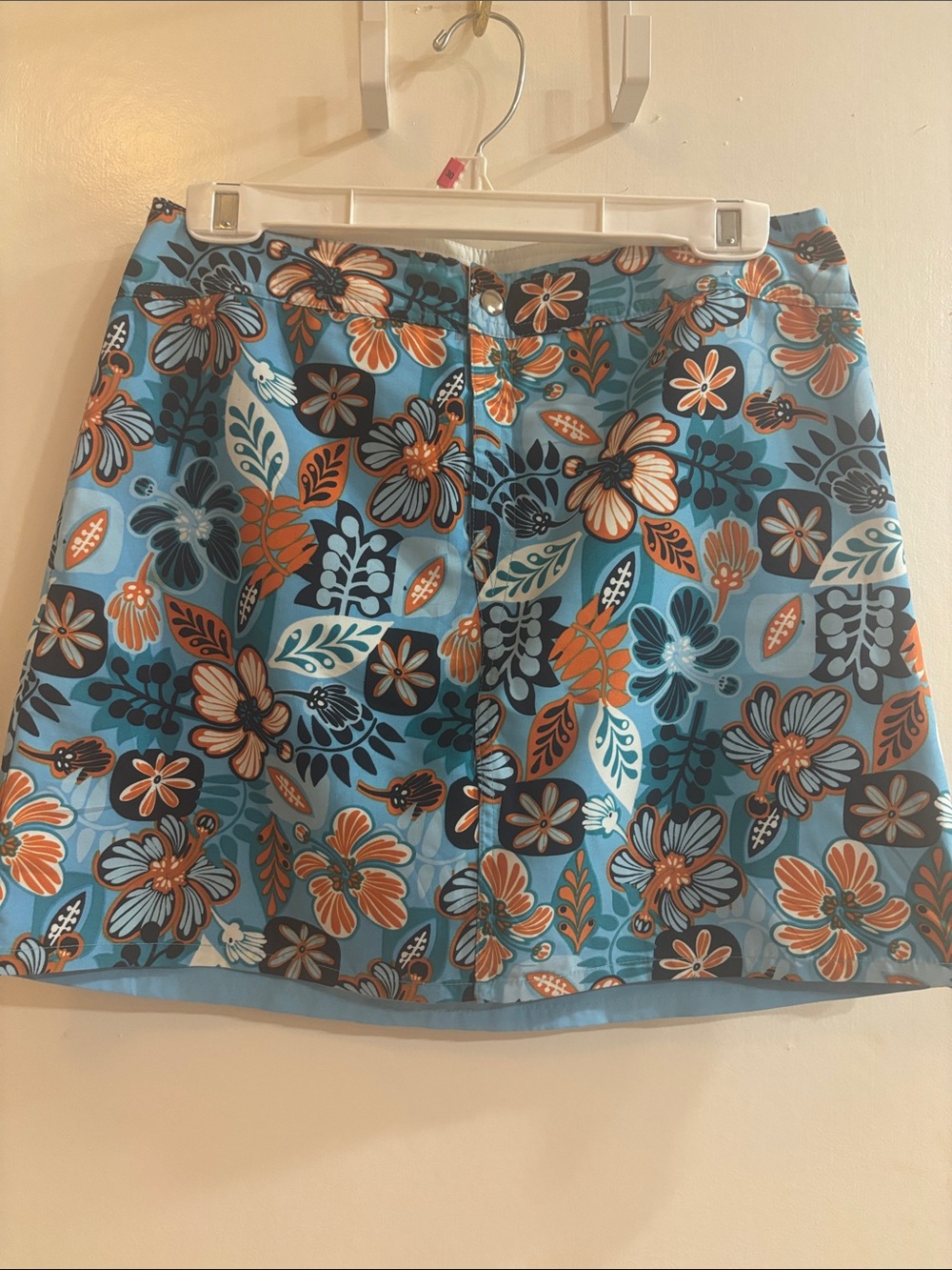 Floral A-Line Mini Skirt in Teal and Orange